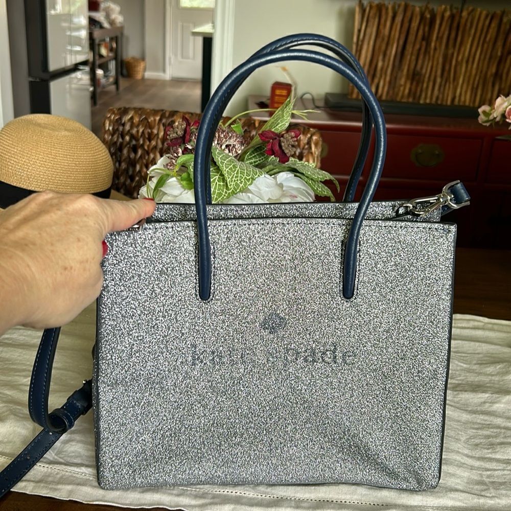 Kate Spade bucket closure glitz blue and silver NWOT